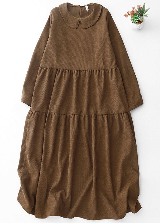 Brown Oversized Patchwork Corduroy Maxi Dresses Spring