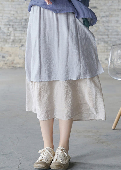 Brief Light Blue Elastic Waist Pocket Patchwork Skirt Spring