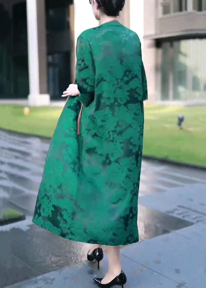 Jacquard Green V Neck Chinese Button Silk Coat Spring