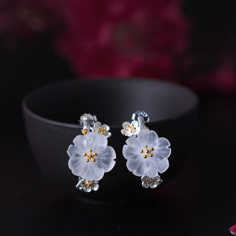Buddha Stones 925 Sterling Silver Plum Blossom Blessing Earrings