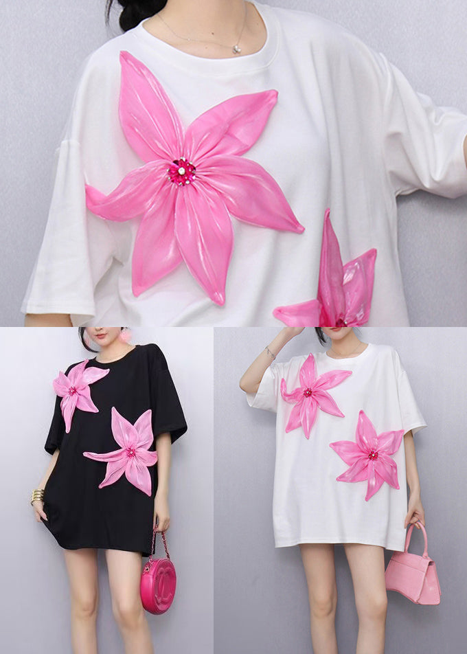 White Decorated Cotton Tank Tops Oversized Summer
