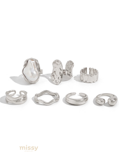 Zyrah Pearl Wave Ring Set