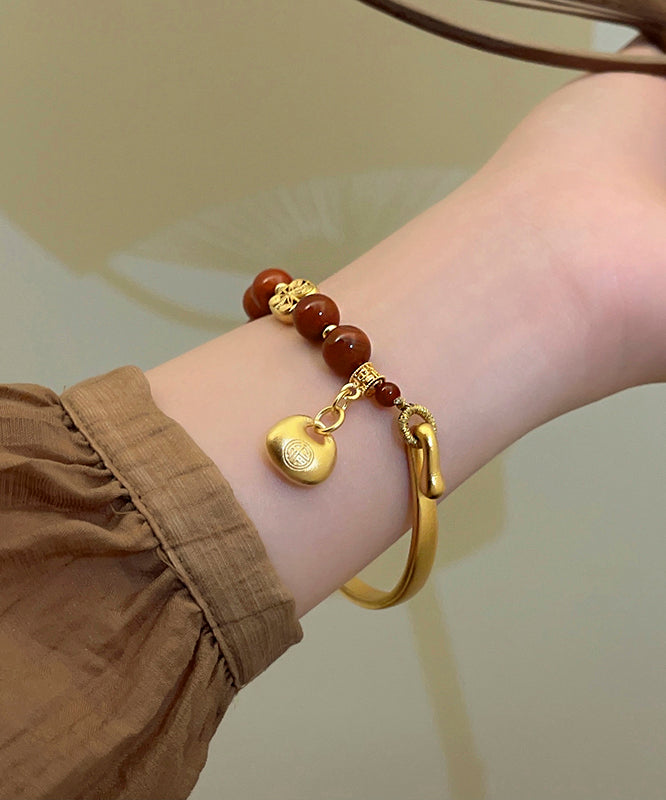 Red Copper Alloy Agate Tassel Charm Bracelet