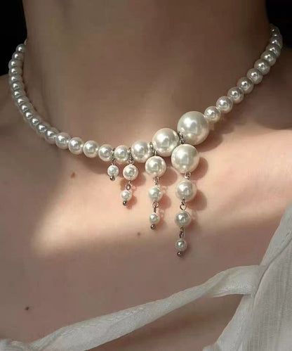 Classy White Stainless Steel Pearl Tassel Pendant Necklace