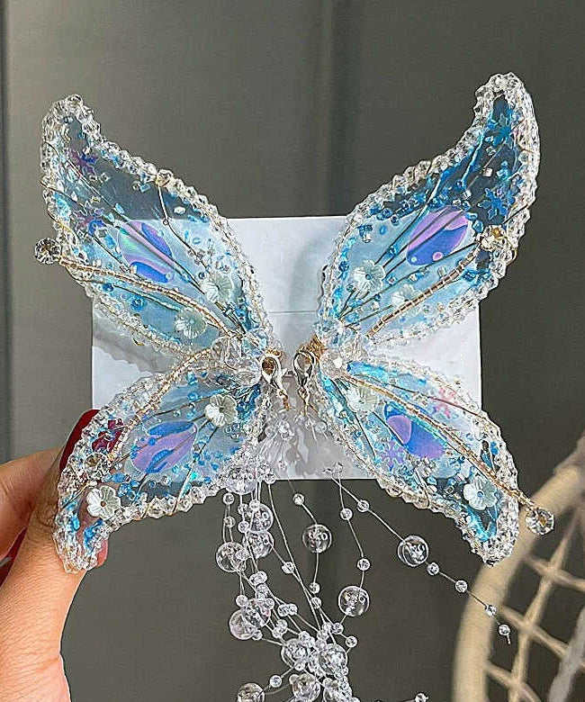 Blue Acrylic Butterfly Crystal Tassel Hairpin