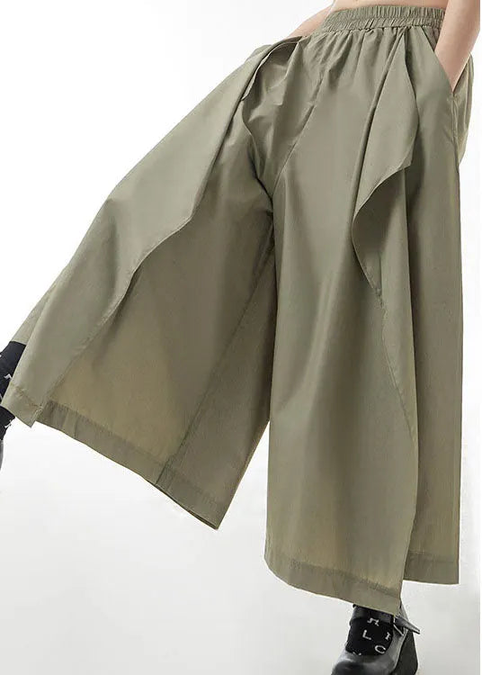 Army Green Elastic Waist Side Open Pants Skirt Spring