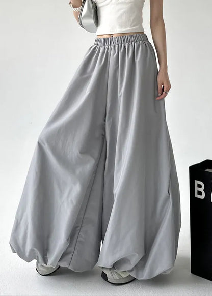 Grey Pockets Elastic Waist Lantern Pants Fall