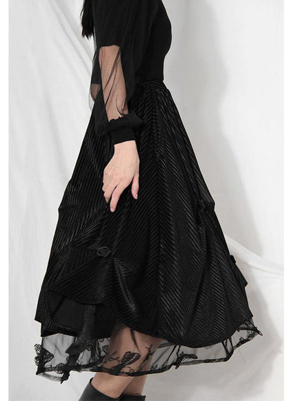 Black Velour Patchwork Asymmetrical Design Skirt