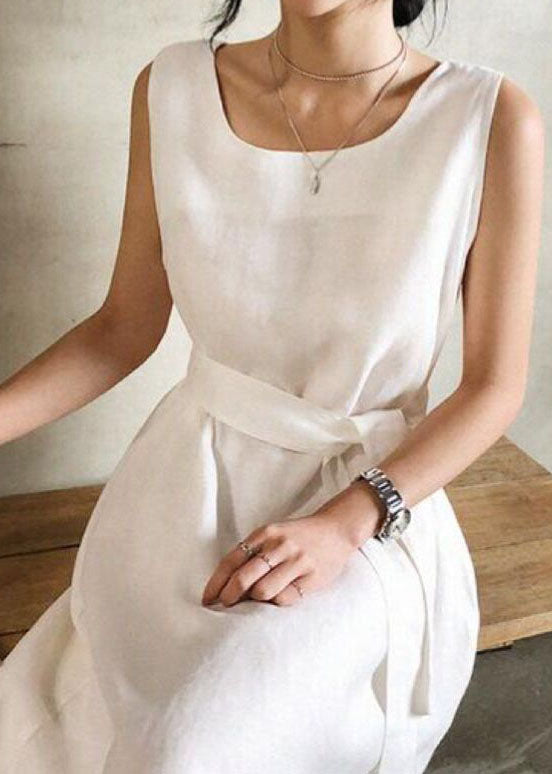 White O Neck Patchwork Cotton Maxi Dress Sleeveless