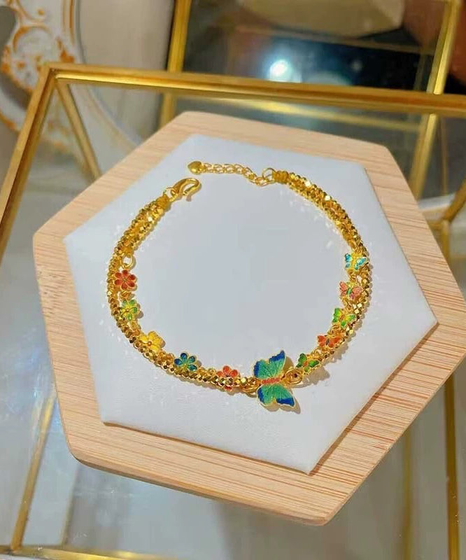 Unique Gold Ancient Gold Enamel Butterfly Chain Bracelet