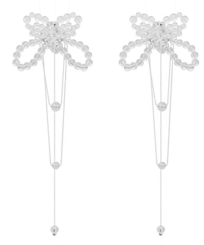 White Alloy Crystal Butterfly Tassel Drop Earrings
