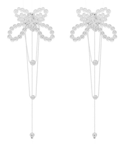 White Alloy Crystal Butterfly Tassel Drop Earrings