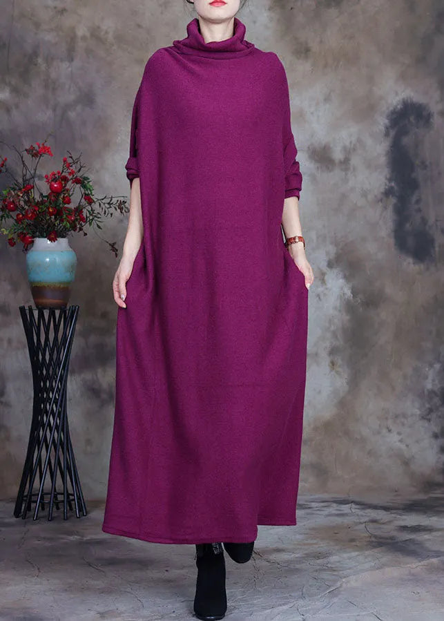 Purple Red Loose Knit Holiday Dress Spring