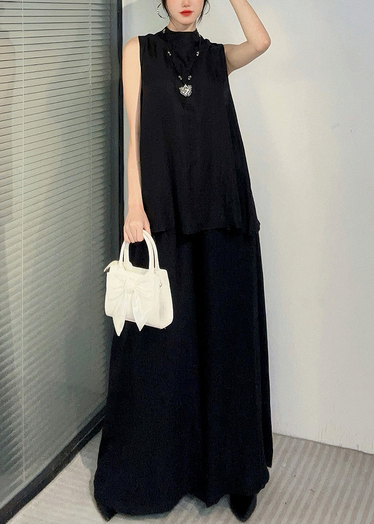Loose Camel Tops and Wide Leg Pants Cotton Two Pieces Set Sleeveless