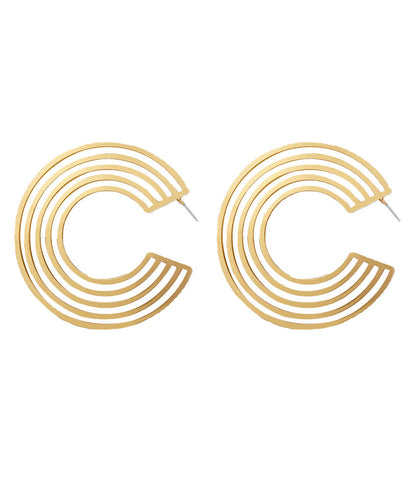 Gold Metal Alloy C-shape Hollow Out Hoop Earrings