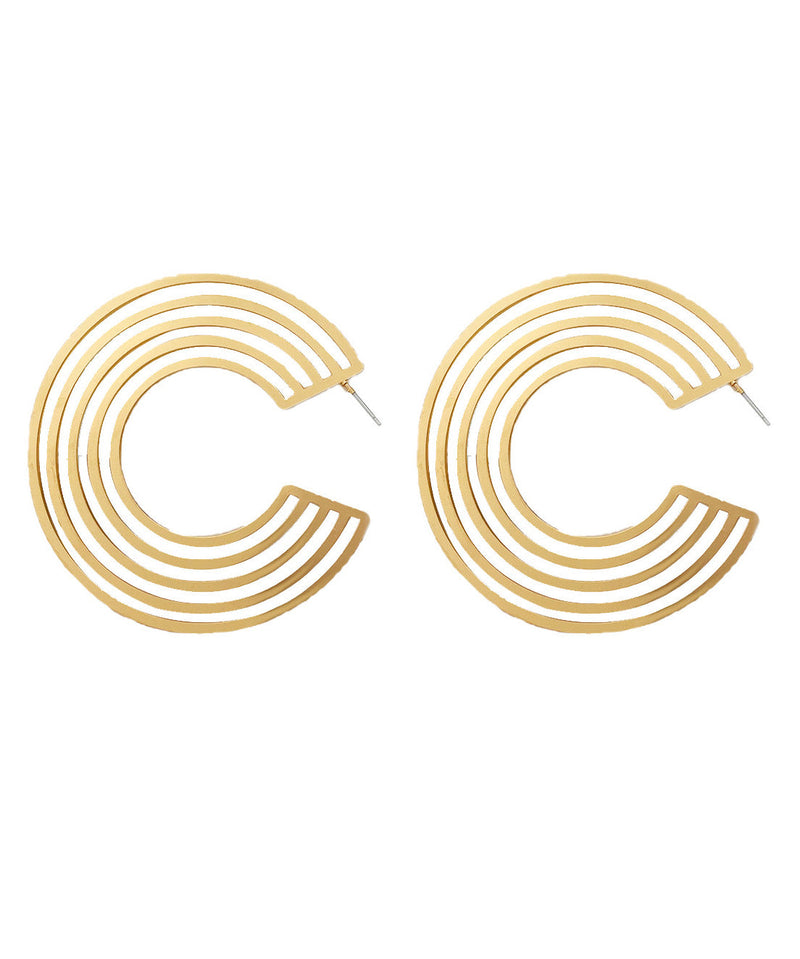 Gold Metal Alloy C-shape Hollow Out Hoop Earrings