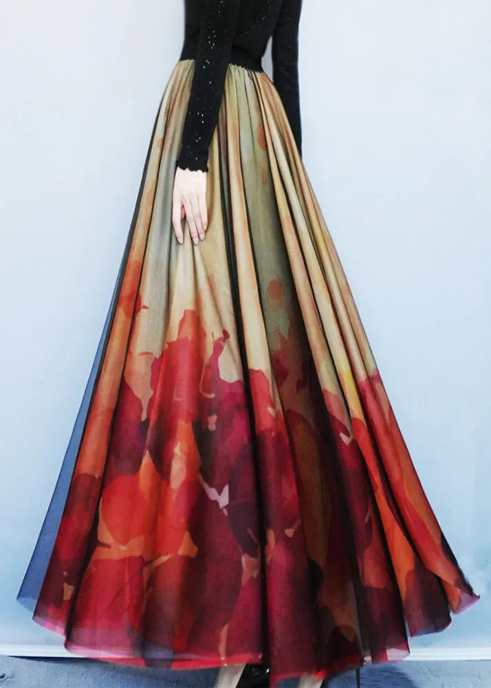 Red Print Exra Large Hem Tulle Skirts Spring