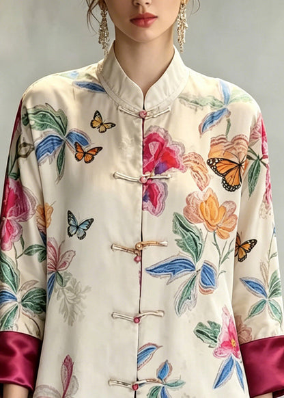 Beige Stand Collar Button Shirts Fall