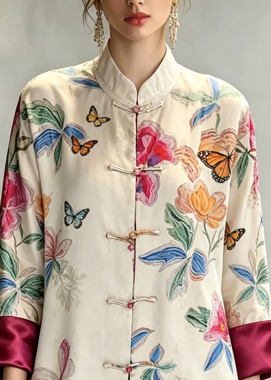Beige Stand Collar Button Shirts Fall
