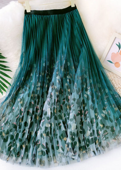 Organic Green Leopard Print Straight Spring Skirt