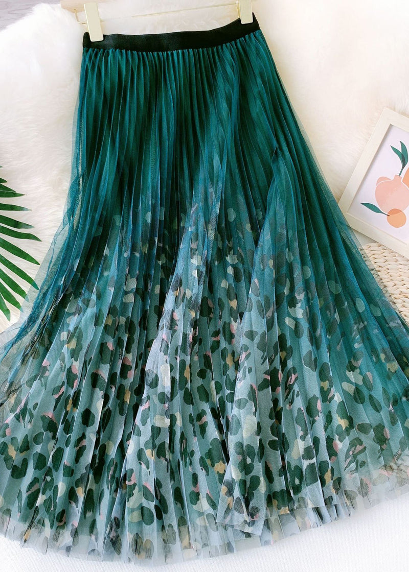Organic Green Leopard Print Straight Spring Skirt