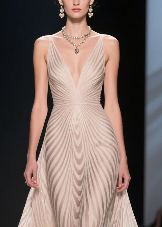 Apricot Striped Patchwork Lace Silm Fit Evening Dress Summer