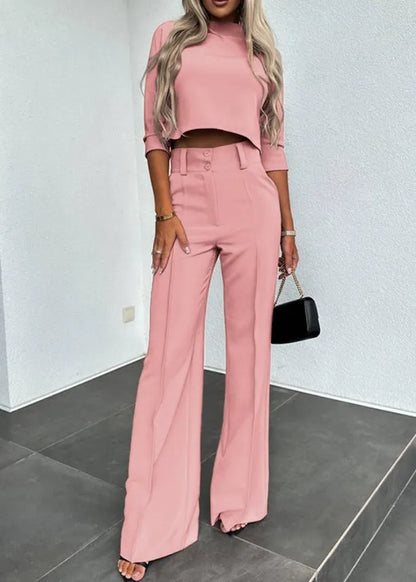Modern Black Top and Wide Leg Pants Two Pieces Set Fall
