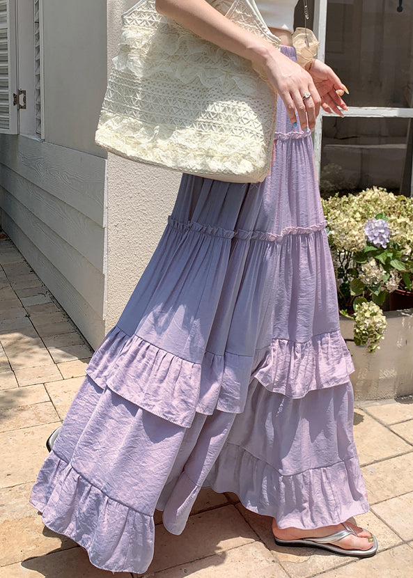 Purple Elastic Waist Draping a Line Skirts Summer