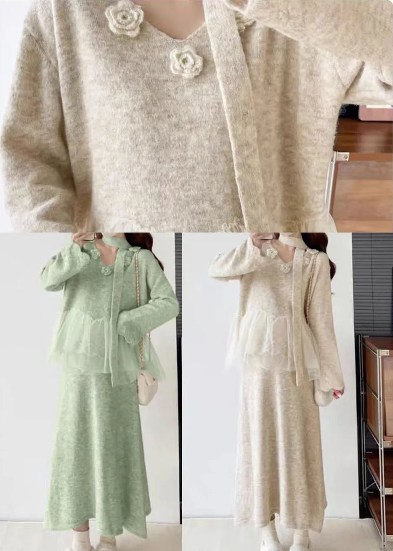 Blue Patchwork Knit Two Pieces Set Oversized Decorated Winter
