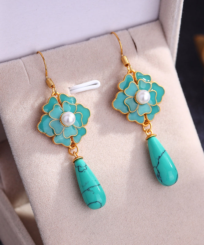 Grass Green Gold Plated Turquoise Drop Earrings