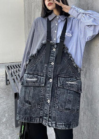 Lapel Spring Tunic Top Work Striped Patchwork Blouse