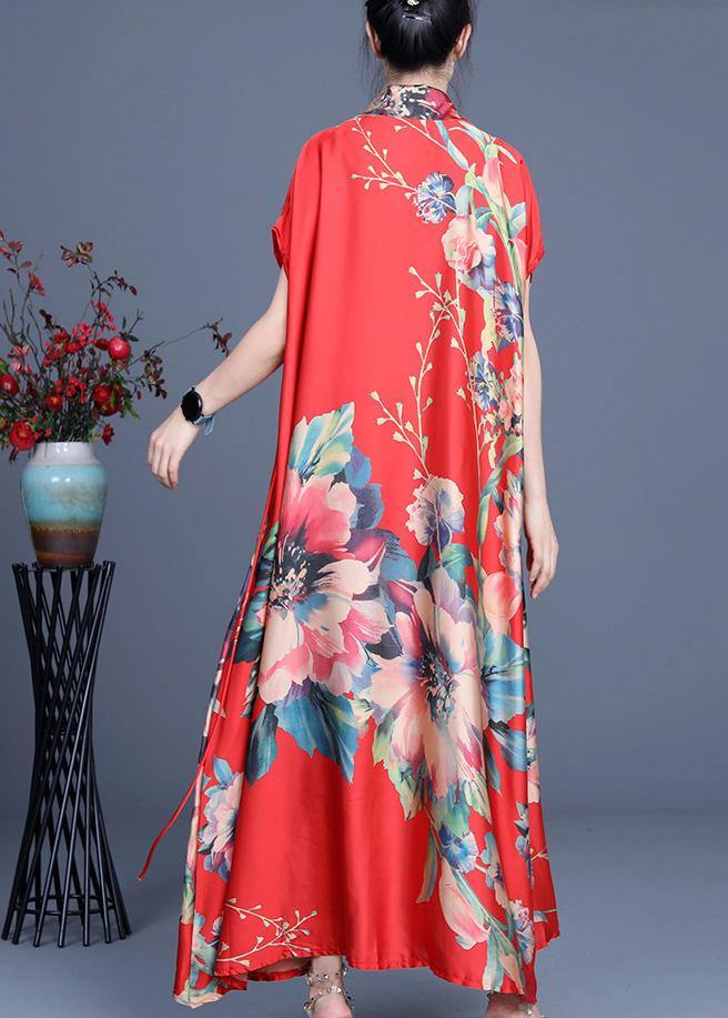 Red Print Summer Cardigan Long