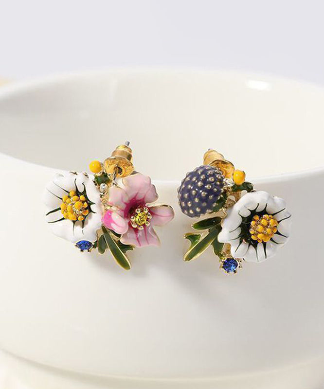 Brief Rainbow Sterling Silver Asymmetrical Enamel Stud Earrings