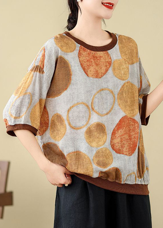 Yellow O-neck Patchwork T Shirt Fall