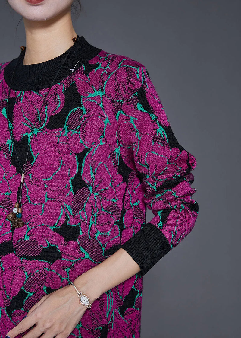 Purple Print Complimentary Scarf Long Knit Dress Fall