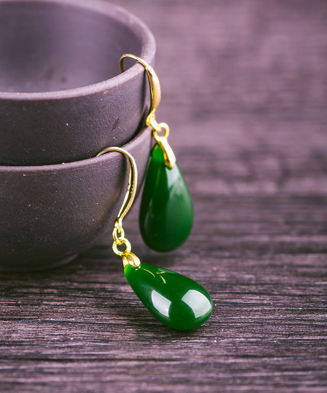 Green Sterling Silver Overgild Jade Water Drops Drop Earrings