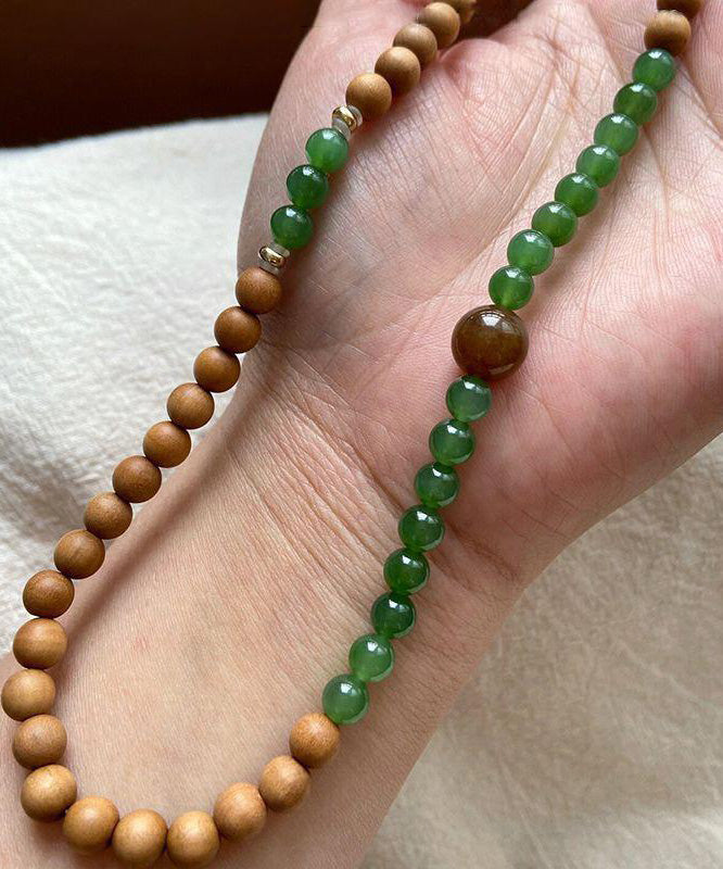 Green Sandalwood Jade Double Layer Xiaomi Beads Bracelet