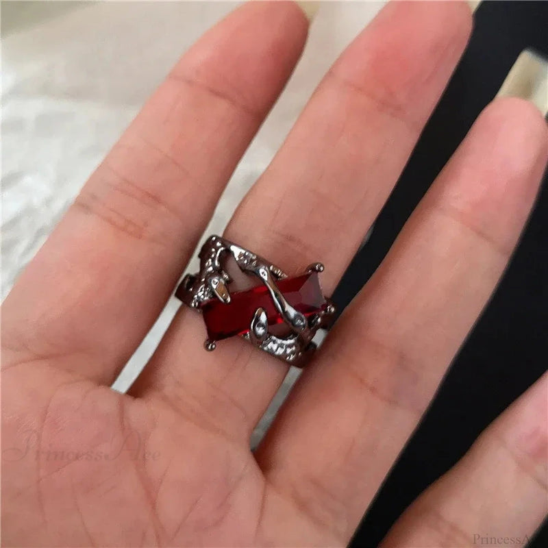 Y2k Gothic Animal Spider Crimson Crystal Ring