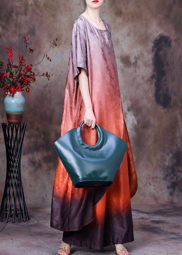 Orange Gradient Color Asymmetrical Design Jacquard Silk Two Piece Set Summer