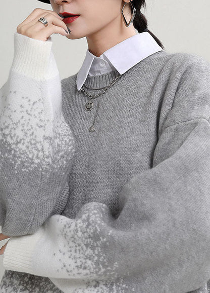 Diy Grey O-neck Loose Fall Knit Sweater