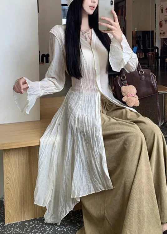 Unique Asymmetrical Tops and Pants Cotton Two Piece Set Outfits Spring