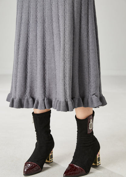 Grey Ruffled Exra Large Hem Knit Skirts Spring