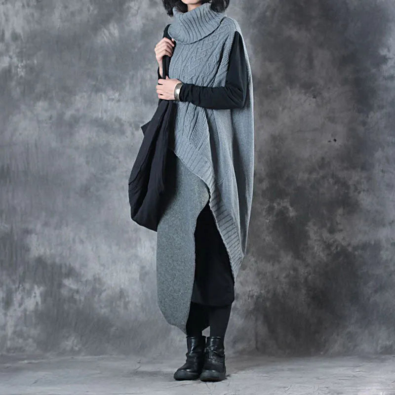 Mulberry Turtleneck Patchwork Asymmetrical Design Fall Two Pieces Set