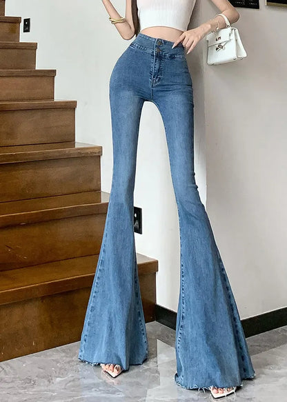 Blue Tummy Control Denim Flare Bottoms Fall