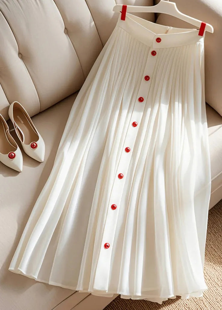 Art White High Waist Pleated Cotton Skirt Summer