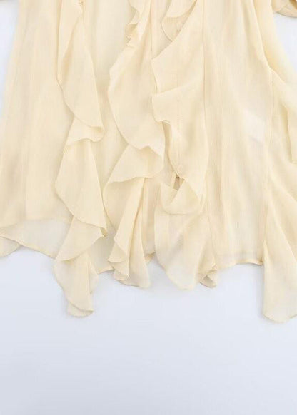 Light Yellow Ruffles Chiffon Upf 50+ Shirt Summer