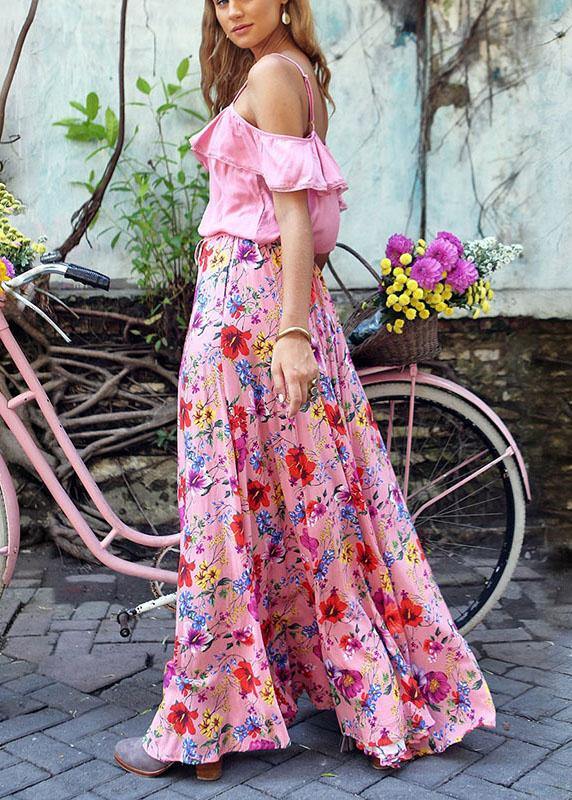Colorful Print Big Swing Elastic Waist Holiday Long Skirt for
