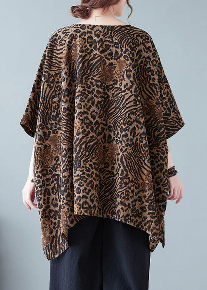 Leopard Yellow O-neck Print T Shirt Batwing Sleeve