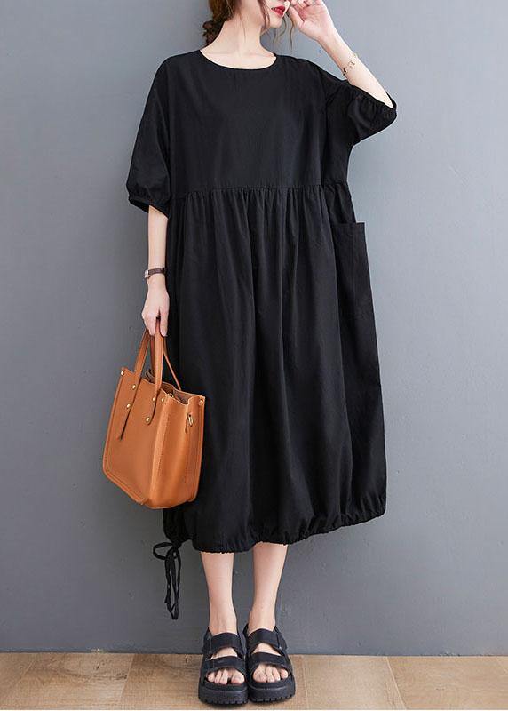 Handmade Army Green Cinched O Neck Vacation Dresses Puff Sleeve