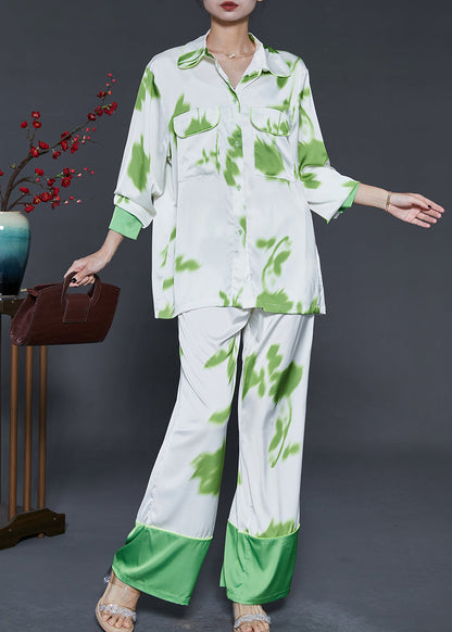 Boutique Green Oversized Tie Dye Ice Silk Two Piece Set Fall